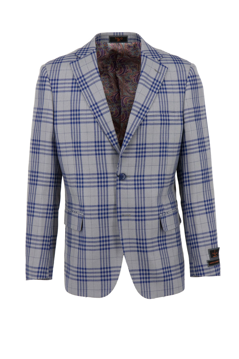 Tiglio Luxe Gray with Windowpane Dolcetto Modern Fit, Pure Wool Jacket TL3326
