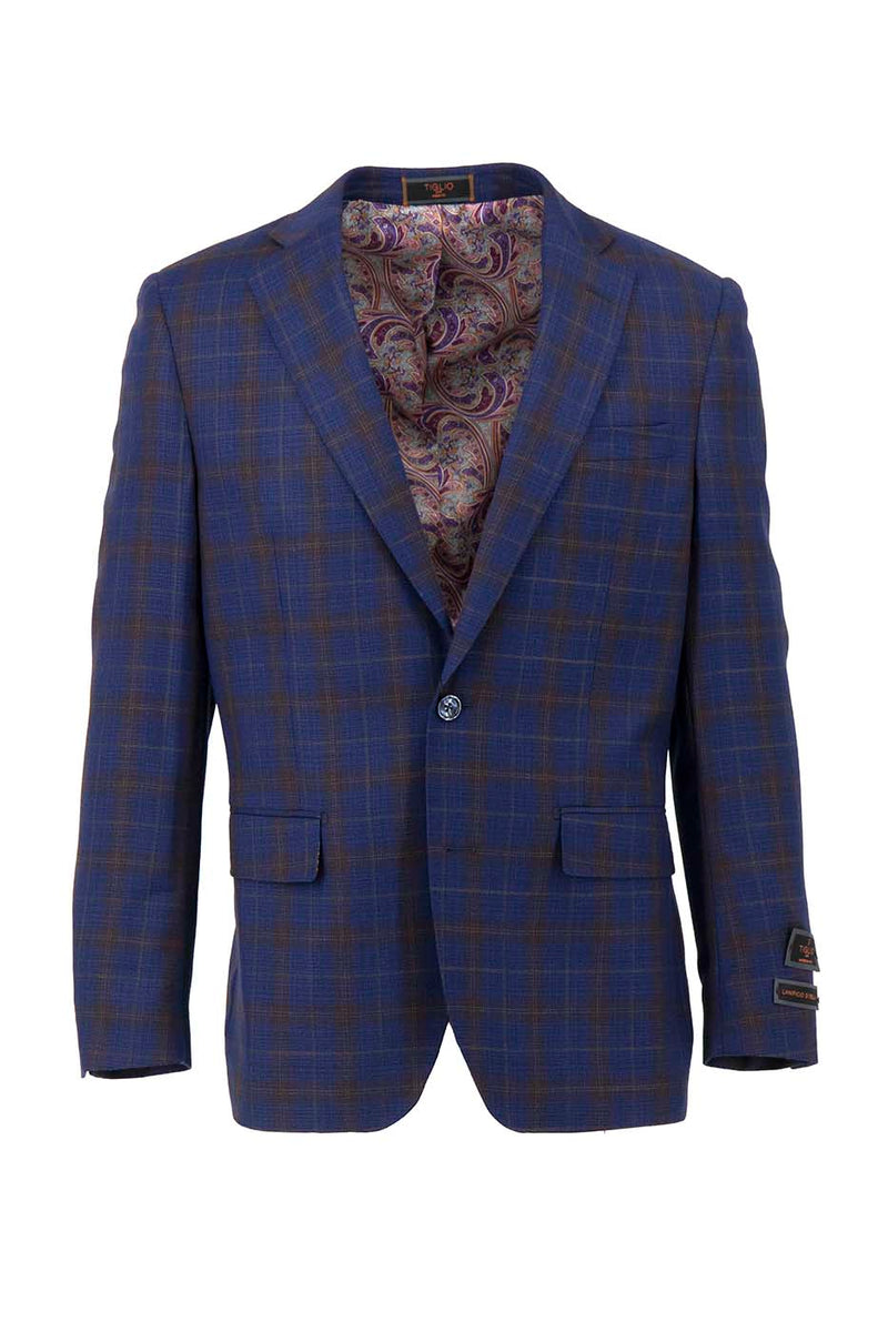 Tiglio Luxe Blue with Burgundy Windowpane Dolcetto Modern Fit, Pure Wool Jacket TL3327