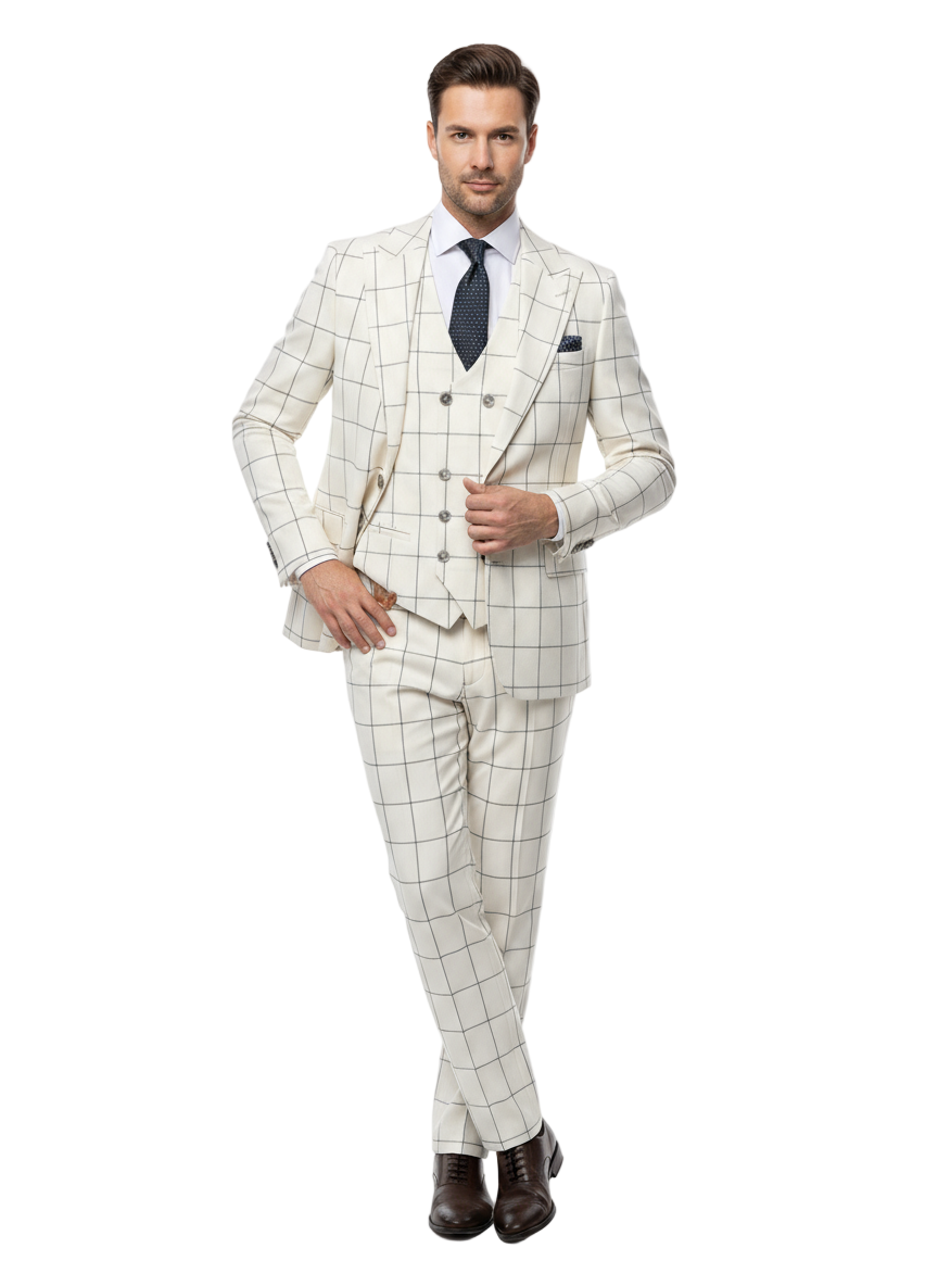 Tiglio Luxe Prosecco Grey Plaid Blue Windowpane Modern Fit TL6373 (IN STORE) main image 1