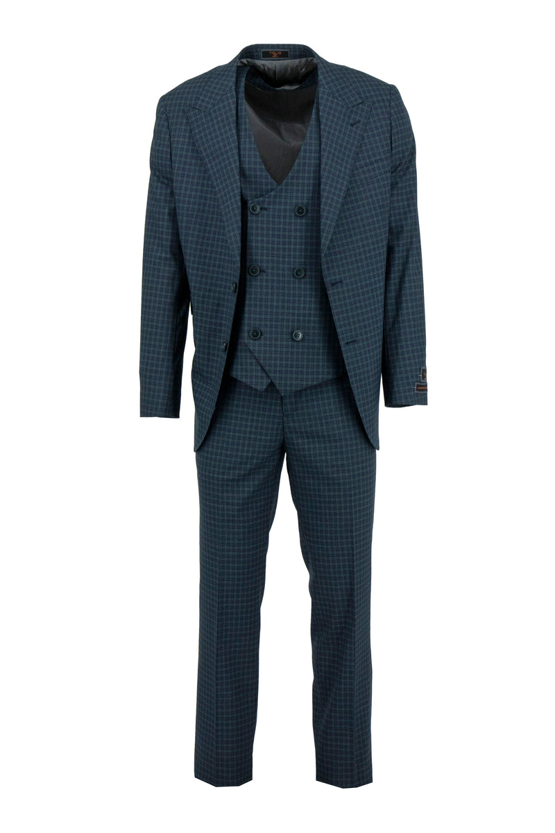 Tiglio Luxe Prosecco Grey Plaid Blue Windowpane Modern Fit TL6373 (IN STORE) main image 0