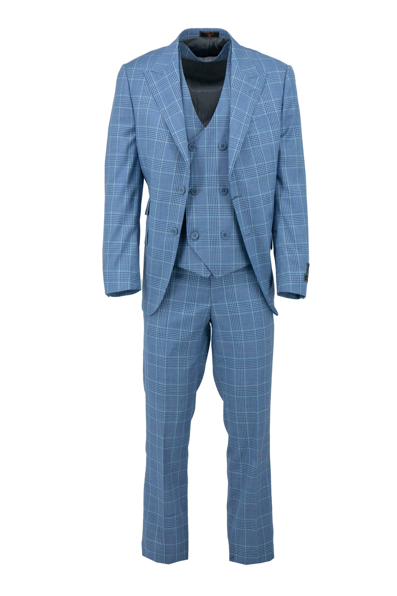 Tiglio Luxe Navy with Gray Windowpane Santorini, Slim Fit Pure Wool Men’s Suit TL6082