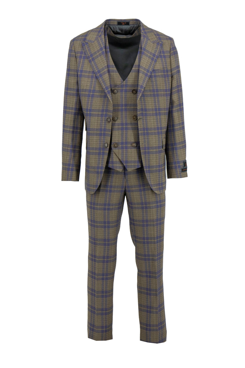 Tiglio Luxe Prosecco Grey Plaid Blue Windowpane Modern Fit TL6373 (IN STORE)