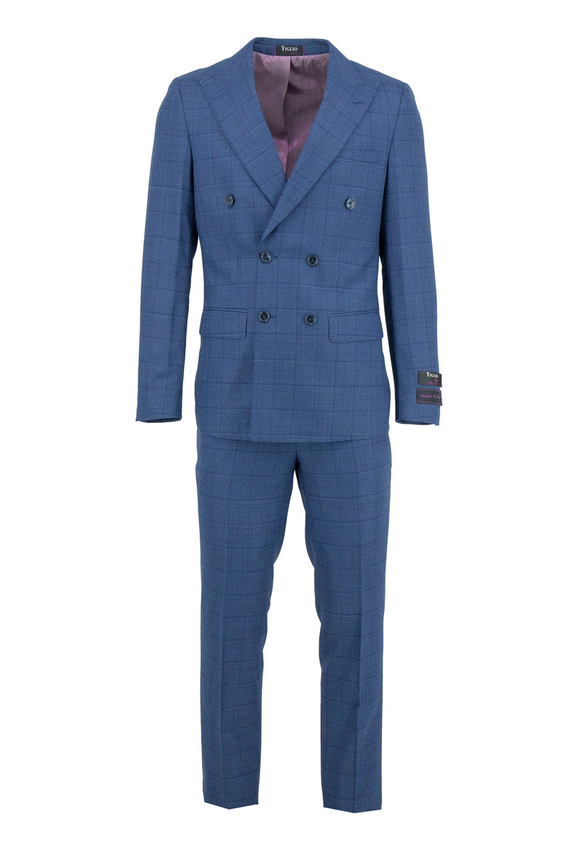 Tiglio Luxe Grey Blue with Windowpane Santorini, Slim Fit Pure Wool Men’s Suit TL5138 main image 0