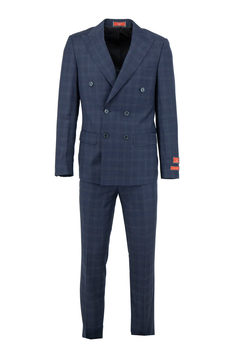 Tiglio Luxe Sky Blue with Navy Mini Check and Camel Windowpane Santorini, Slim Fit Pure Wool Men’s Suit TL6355 main image 1