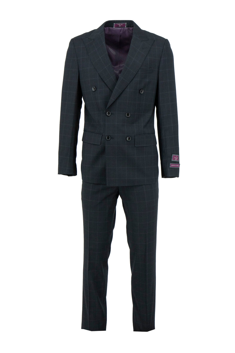 Tiglio Luxe Black With Blue Windowpane Santorini, Slim Fit Pure Wool Men’s Suit TL5103 main image 0