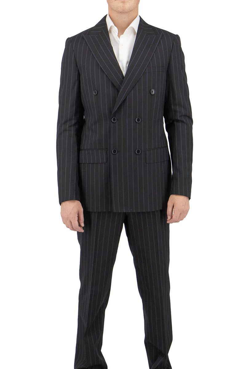 Tiglio Luxe Black With Blue Windowpane Santorini, Slim Fit Pure Wool Men’s Suit TL5103 main image 1