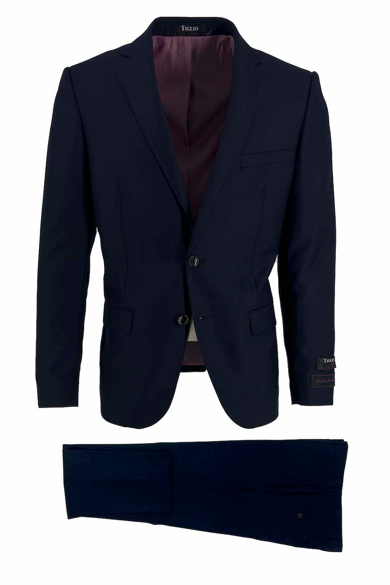 Tiglio Italian Suit - Real Wool Fabric Super 150's Novello Burgundy, Modern Fit Suit in Color Burgundy main image 0