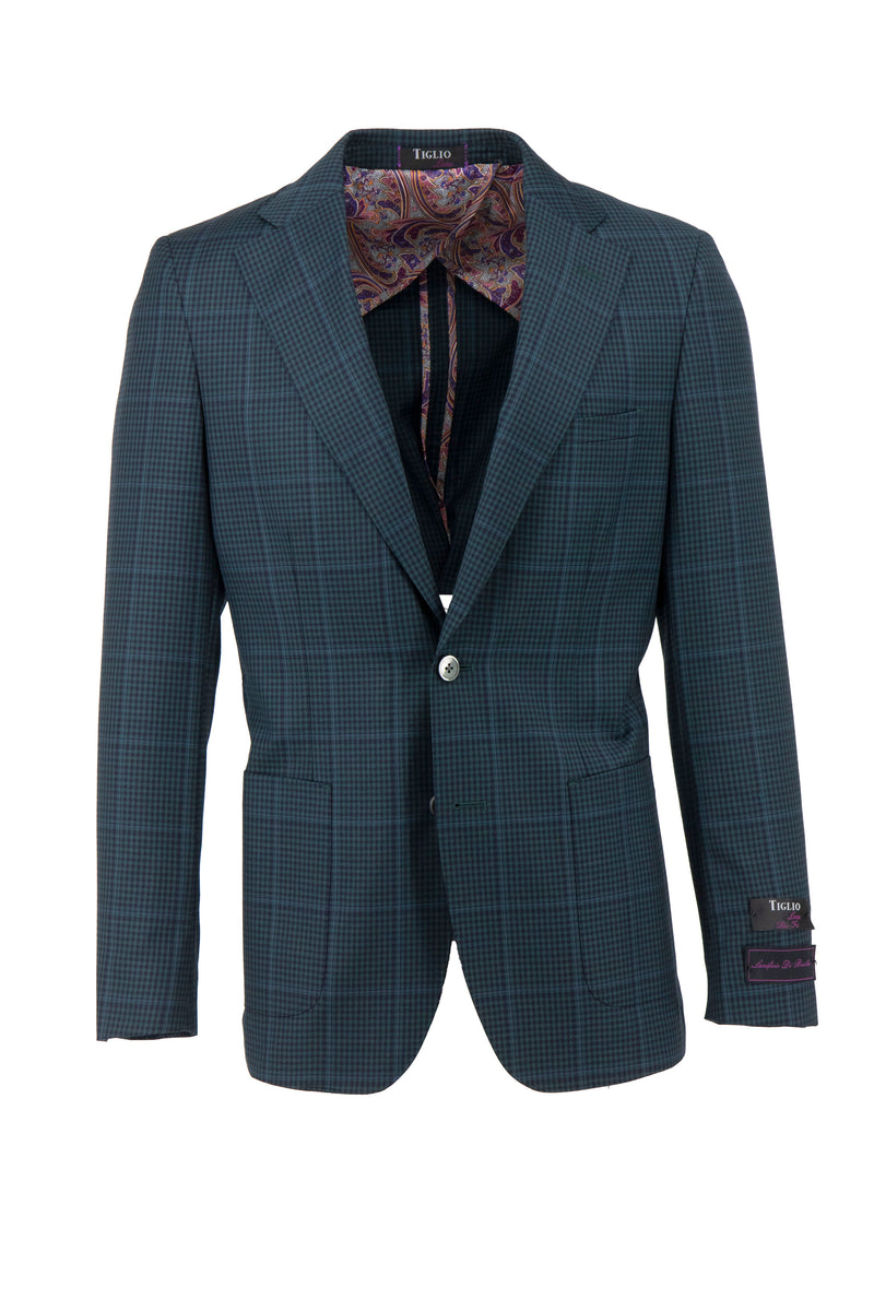 Tiglio Luxe Sky Blue with Gold and Brown Windowpane Veneto/THP Slim Fit Half Lined, Pure Wool Jacket TL4253 main image 1