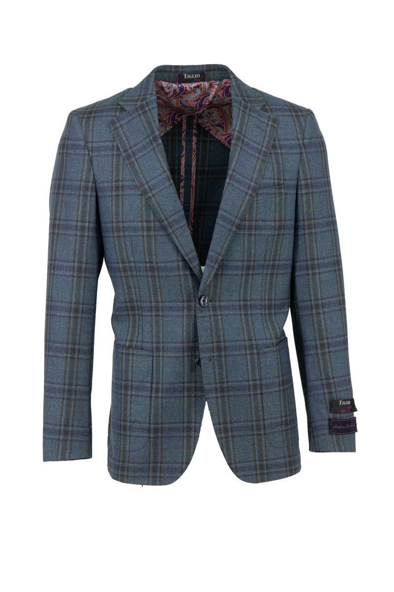 Tiglio Luxe Burnt Orange With Off White Windowpane Santorini /THP Slim Fit Half Lined, Pure Wool Jacket TL2632