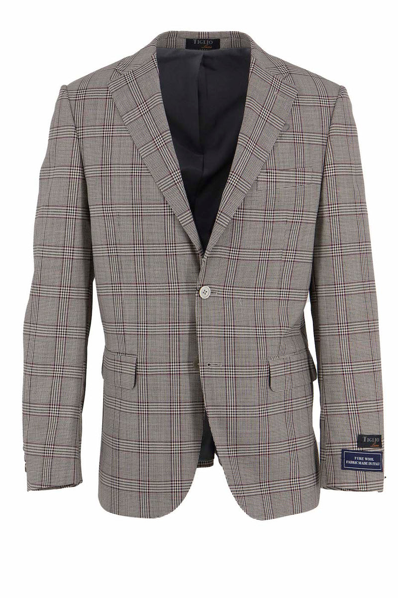 Tiglio Luxe Taupe with Burgundy Windowpane Dolcetto Modern Fit, Pure Wool Jacket TL3331 main image 1