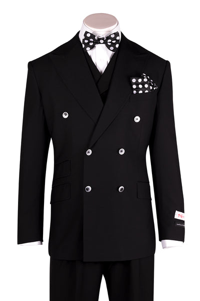 EST Black Wide Leg Pure Wool Suit & Vest by Tiglio Rosso TIG1001  Tiglio - Italian Suit Outlet