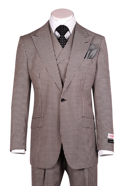 San Giovesse Black and White Check Wide Leg, Pure Wool Suit & Vest by Tiglio Rosso RS5224/1  Tiglio - Italian Suit Outlet