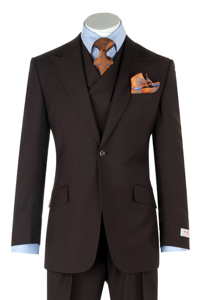 San Giovesse Brown Wide Leg, Pure Wool Suit & Vest by Tiglio Rosso TIG1003  Tiglio - Italian Suit Outlet