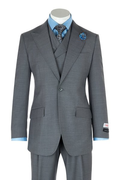 San Giovesse Light Gray Wide Leg, Pure Wool Suit & Vest by Tiglio Rosso E09063/26  Tiglio - Italian Suit Outlet