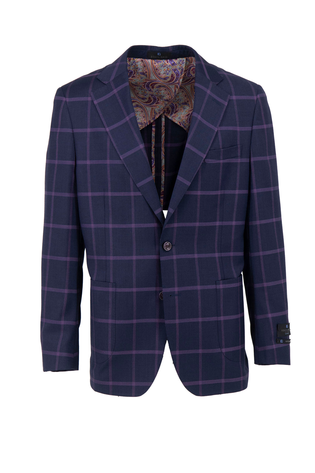 Navy with Purple Windowpane Dolcetto/THP Modern Fit Half Lined, Pure Wool Jacket by Tiglio Luxe