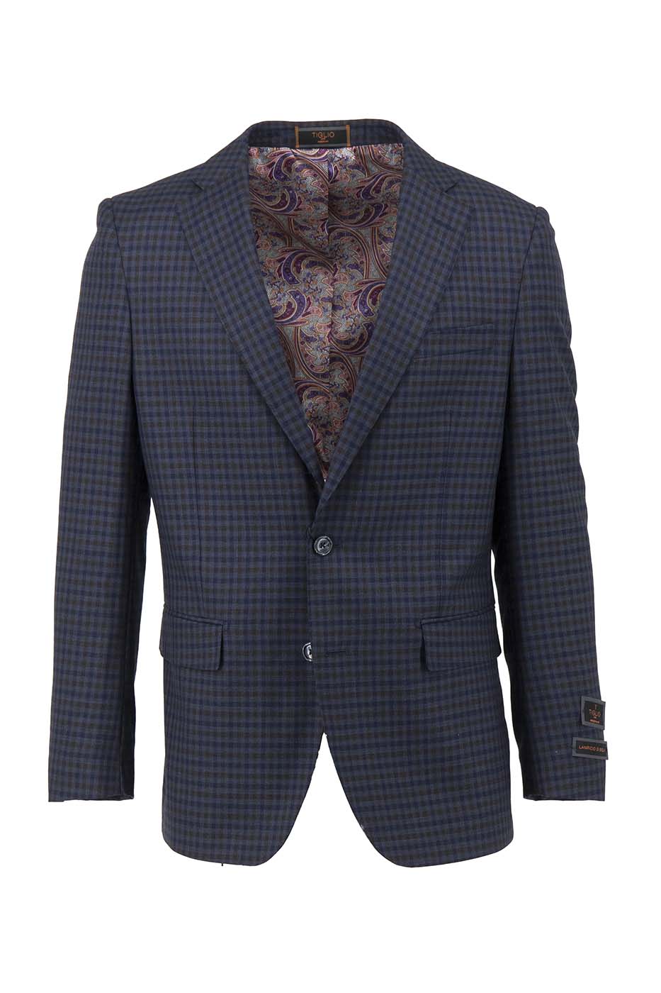 Tiglio Luxe Gray with Brown Windowpane and Mini Check Dolcetto/THP Modern Fit Half Lined, Pure Wool Jacket TL3328 main image 1
