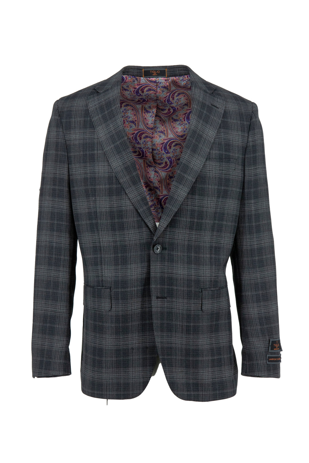 Gray with Light Gray Windowpane Dolcetto Modern Fit, Pure Wool