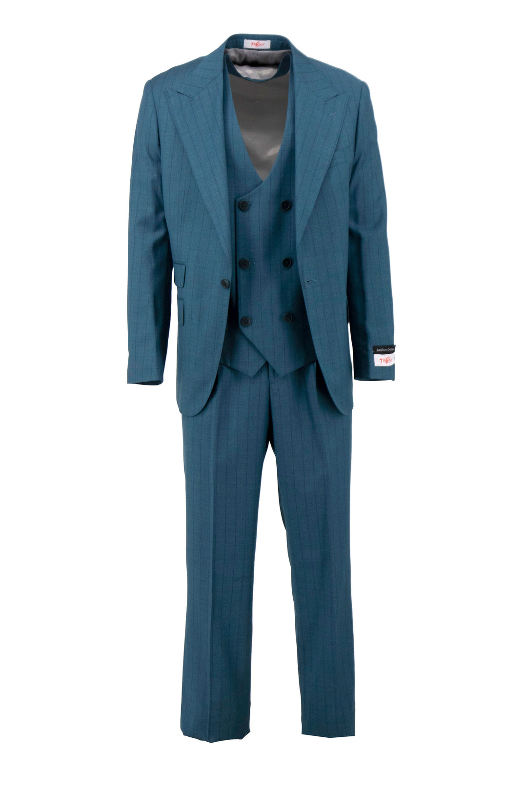 Peacock Blue with Pinstripe Orvietto Semi Wide Leg Pure Wool Suit