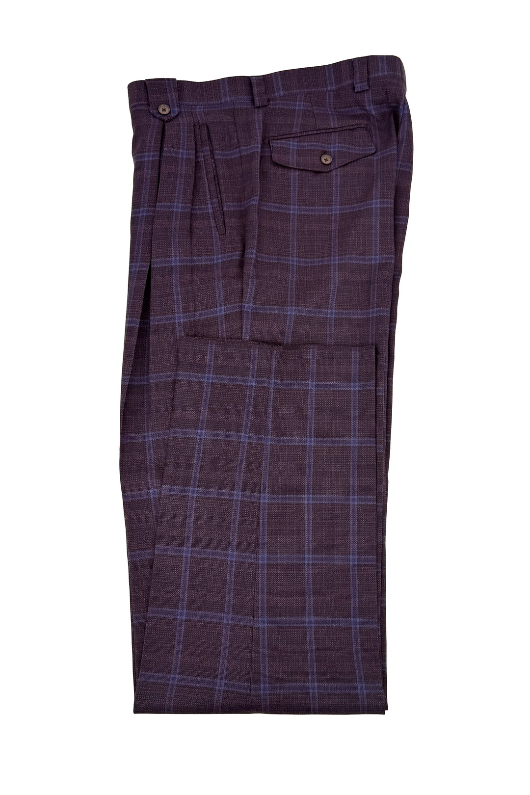 dark purple dress pants Mulberry Purple with Blue Windowpane Wide Leg Wool Dress Pant 2576 by Tiglio Luxe