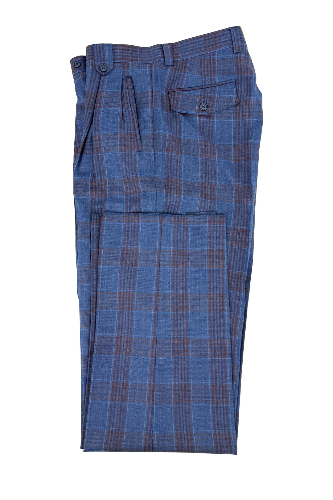Jean Blue with Red Windowpane Wide Leg Wool Dress Pant 2576 by Tiglio Luxe