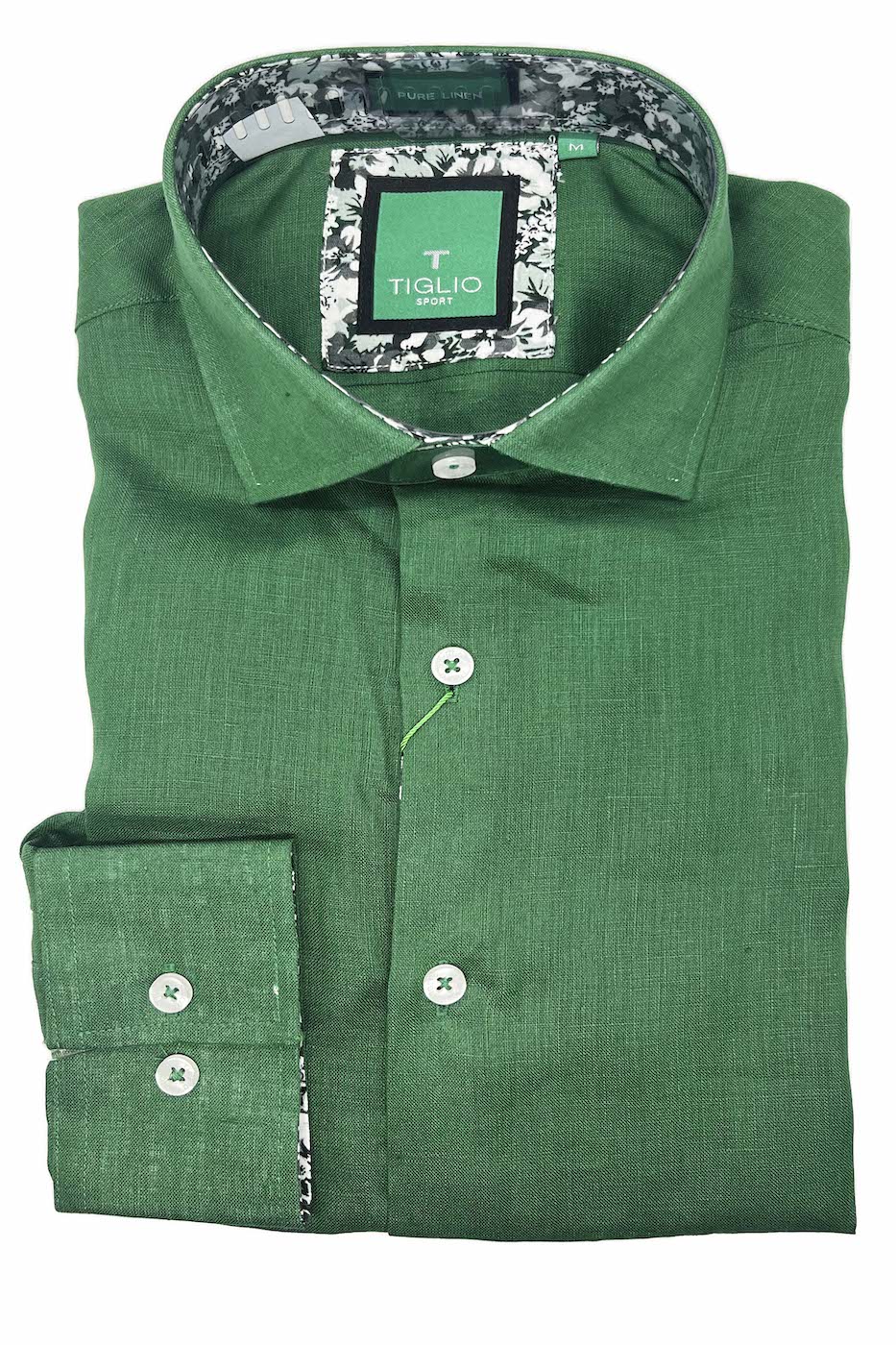 Emerald Green, Pure Linen Modern Fit Sport Shirt by Tiglio Sport