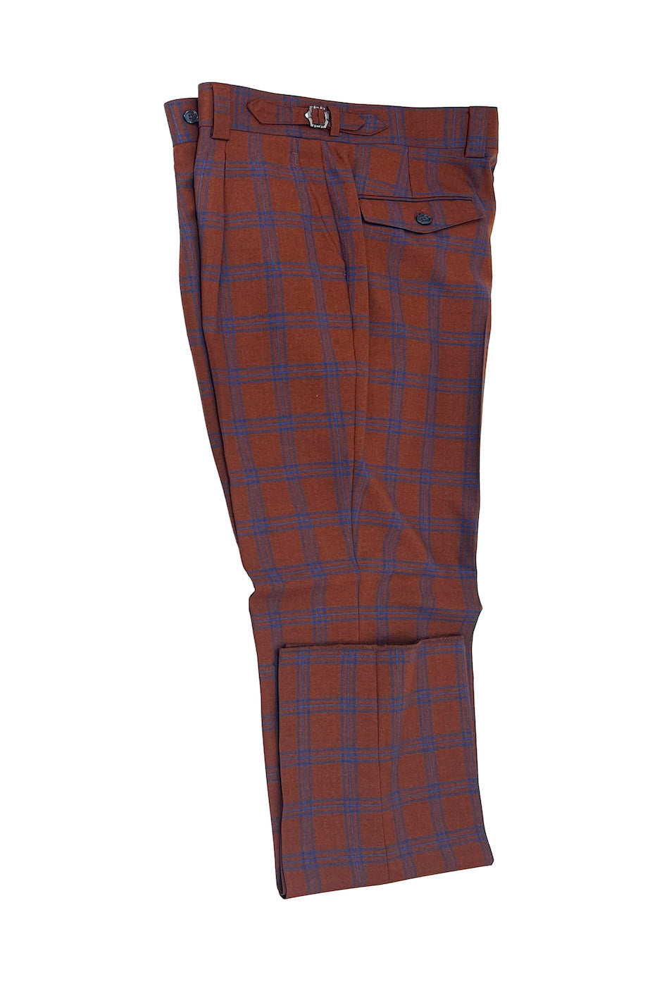 Burnt Orange with Blue Windowpane Semi-Wide Leg Wool Marbella Dress Pant by Tiglio Lux