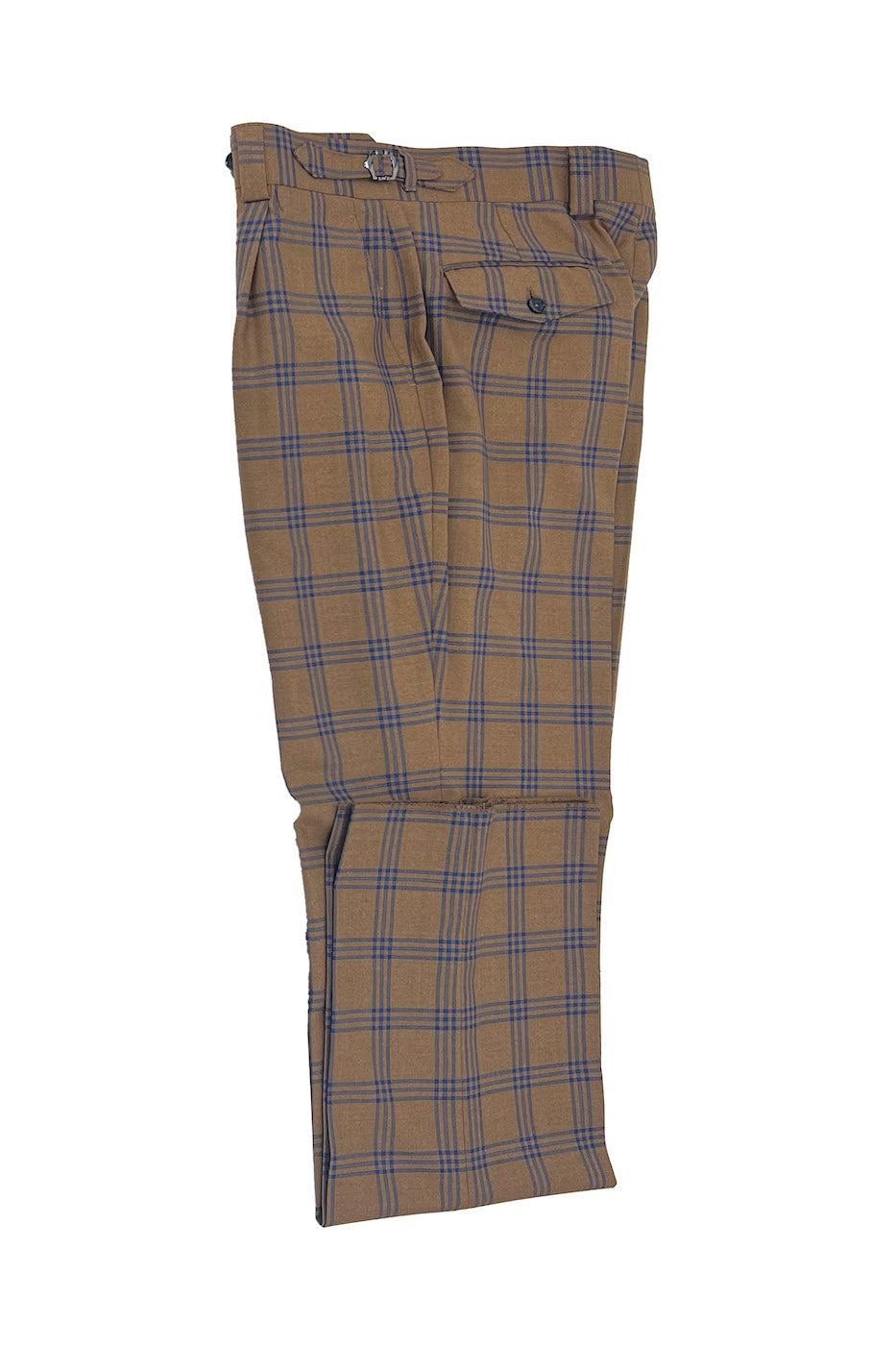 Camel with Blue Windowpane Semi-Wide Leg Wool Marbella Dress Pant