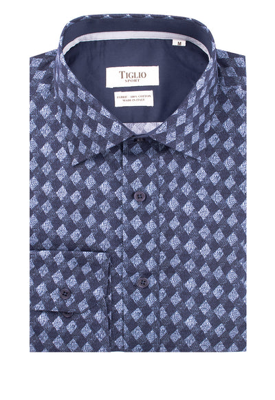 Navy with White Diamond Pattern Modern Fit Sport Shirt by Tiglio Sport 1940/102A  Tiglio - Italian Suit Outlet