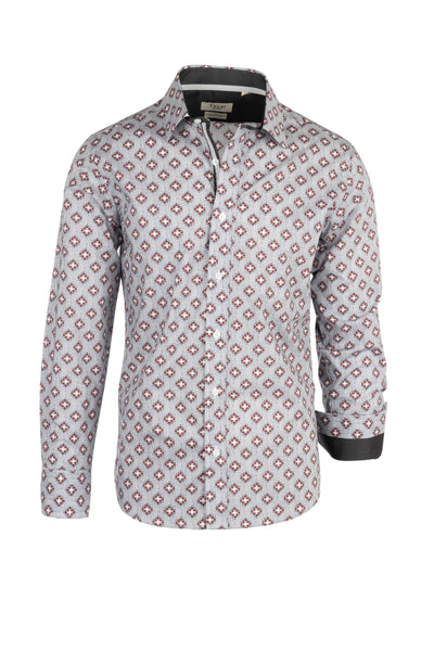 Gray with Red and white Geometric Pattern Modern Fit Sport Shirt by Tiglio Sport 2408  Tiglio - Italian Suit Outlet