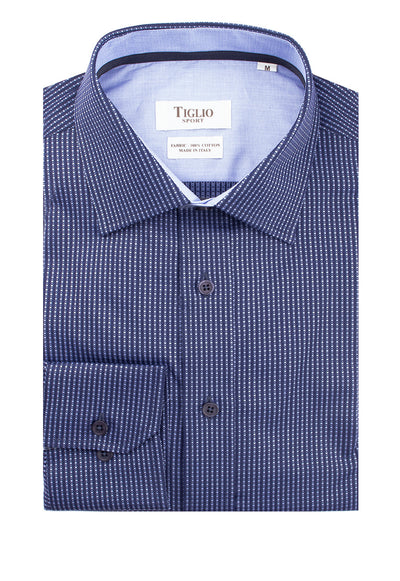 Navy with Light Blue Polka-Dot Pattern Modern Fit Sport Shirt by Tiglio Sport 538/459  Tiglio - Italian Suit Outlet
