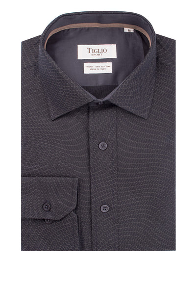 Gray with Tan Honeycomb Pattern Modern Fit Sport Shirt by Tiglio Sport 620/68/S3  Tiglio - Italian Suit Outlet