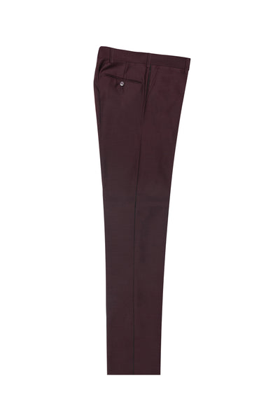 Burgundy Flat Front, Pure Wool Dress Pants by Tiglio Luxe - BURGUNDY  Tiglio - Italian Suit Outlet