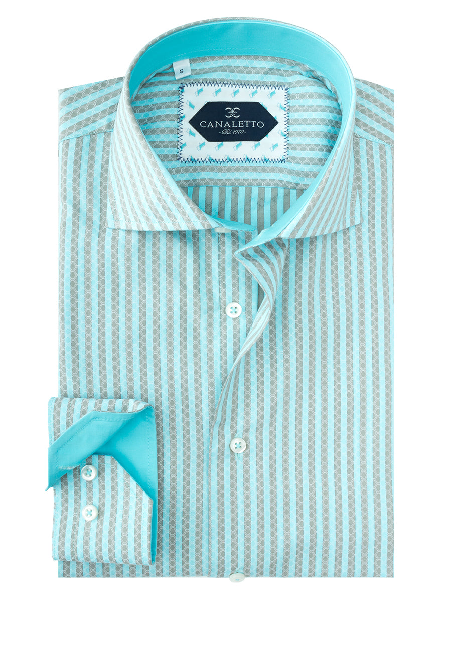 Light Green and Olive Stripe with Jacquard Overlay Pattern Italian Pure Cotton Sport Shirt by Canaletto CS1037 3X Light Green and Olive Stripe with Jacquard Overlay Pattern Italian Pure Cotton Sport Shirt by Canaletto CS1037 3X