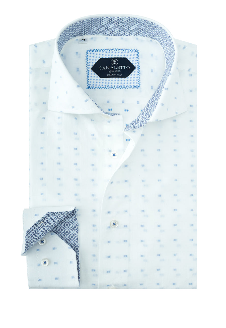 White with Blue Squares Italian Pure Cotton Sport Shirt by Canaletto Menswear CS1043 2X White with Blue Squares Italian Pure Cotton Sport Shirt by Canaletto Menswear CS1043 2X