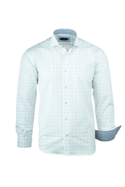 White with Blue Squares Italian Pure Cotton Sport Shirt by Canaletto Menswear CS1043  Canaletto - Italian Suit Outlet