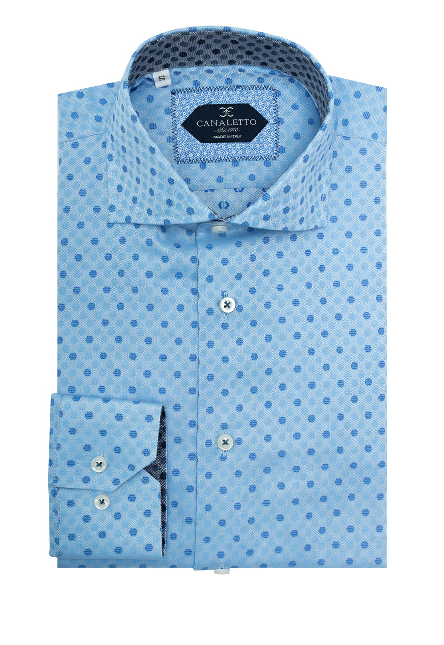 Light Blue with Light and Medium Blue Polka-Dots Italian Pure Cotton Sport Shirt by Canaletto Menswear CS1062 2X Light Blue with Light and Medium Blue Polka-Dots Italian Pure Cotton Sport Shirt by Canaletto Menswear CS1062 2X