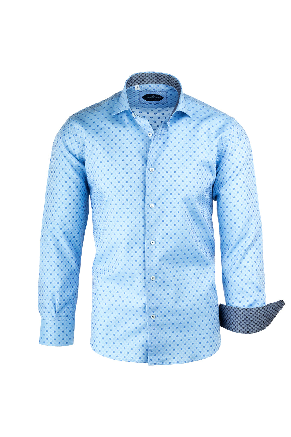 blue polka dot dress shirt mens Men's Navy w/ White Polka Dots Long Sleeve Dress Shirt, Stain Repellent, Wrinkle Resistant main image 0