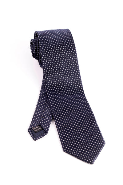 Pure Silk Navy with White Circles and Dots Tie by Tiglio Luxe  Tiglio - Italian Suit Outlet