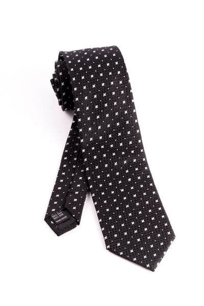 Pure Silk Black with Small White Quatrefoils and Dots Tie by Tiglio Luxe  Tiglio - Italian Suit Outlet