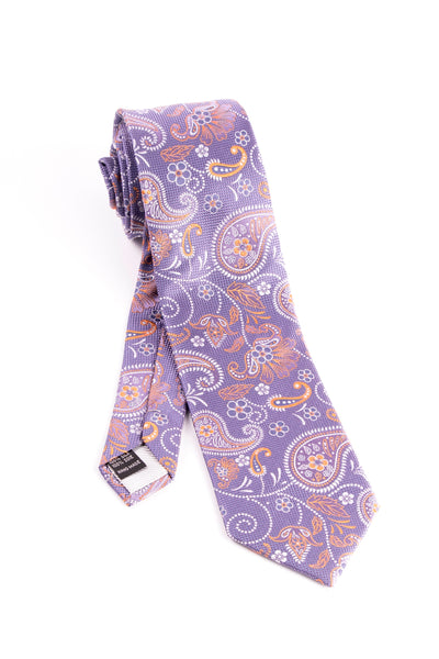 Pure Silk Purple with Paisley and Floral Pattern Tie by Tiglio Luxe  Tiglio - Italian Suit Outlet