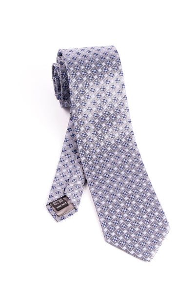 Pure Silk Gray with Light Blue and Black Geometric Pattern Tie by Tiglio Luxe  Tiglio - Italian Suit Outlet