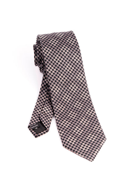 Pure Silk Black with Gray and Cream Flower Pattern Tie by Tiglio Luxe  Tiglio - Italian Suit Outlet
