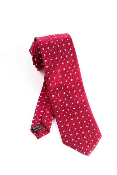 Pure Silk Red with Small White Quatrefoils and Dots Tie by Tiglio Luxe  Tiglio - Italian Suit Outlet