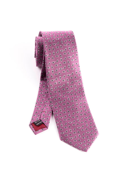Pure Silk Fuchsia with Small Silver and Black Droplet Shaped Pattern Tie by Tiglio Luxe  Tiglio - Italian Suit Outlet
