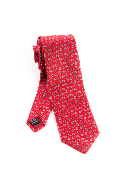 Pure Silk Red with Small Silver and Black Droplet Shaped Pattern Tie by Tiglio Luxe  Tiglio - Italian Suit Outlet