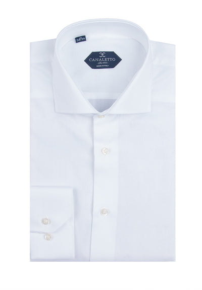 White Textured Dress Shirt, Regular Cuff, by Canaletto Firenze/E1  Canaletto - Italian Suit Outlet
