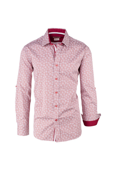 Dark Red with White Pattern Modern Fit Sport Shirt by Tiglio Sport FS6075/4  Tiglio - Italian Suit Outlet