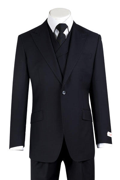 San Giovesse Navy Blue Wide Leg, Pure Wool Suit & Vest by Tiglio Rosso TIG1002  Tiglio - Italian Suit Outlet