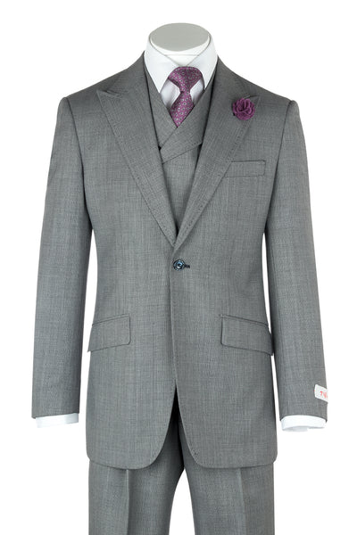 San Giovesse Light Gray Birdseye Wide Leg, Pure Wool Suit & Vest by Tiglio Rosso TIG1018  Tiglio - Italian Suit Outlet