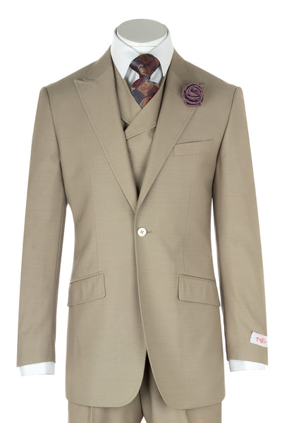 San Giovesse Tan Wide Leg, Pure Wool Suit & Vest by Tiglio Rosso TIG1004  Tiglio - Italian Suit Outlet